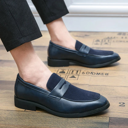 Summer Men Genuine Leather Casual Shoes Mens Wedding Black Dress Shoes Mens Banquet Loafers Blue Outdoor Walking Shoes Big Size