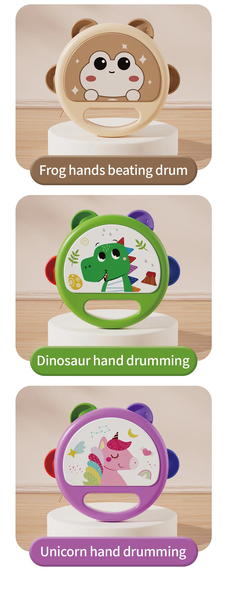 Baby Hand Drum Toys Montessori Musical Instruments Tambourine for Toddlers 1-3 Early Learning Percussion Music Toy