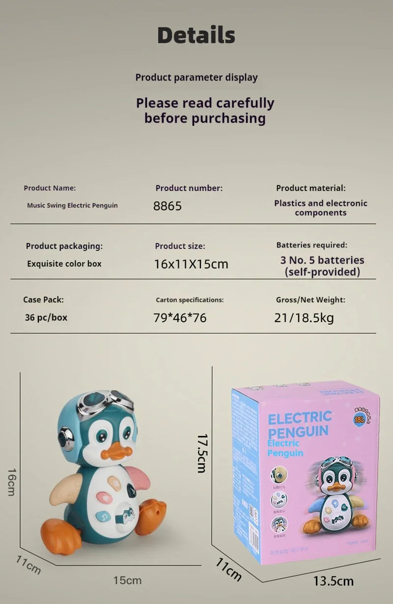 Interactive Walking Penguin Toy, Dancing Musical Baby Toy with LED Lights, Encourages Crawling Learning for Toddlers Infant Kids