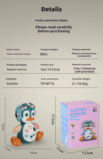 Interactive Walking Penguin Toy, Dancing Musical Baby Toy with LED Lights, Encourages Crawling Learning for Toddlers Infant Kids