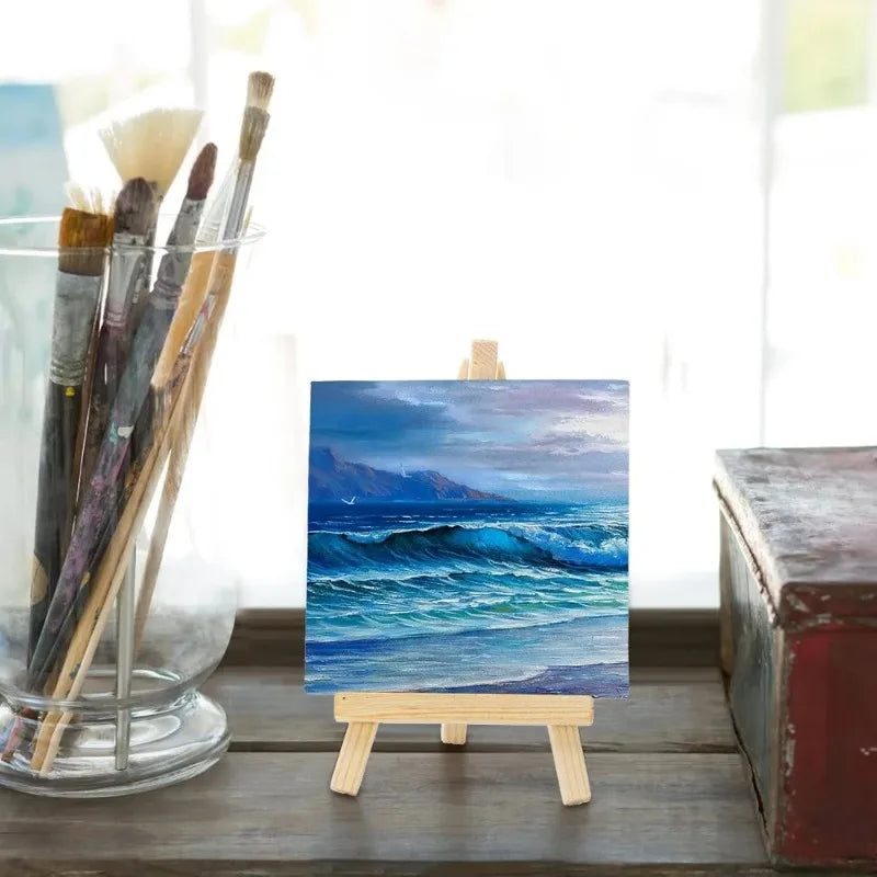 6/12set Mini Canvas And Easel Set - Primed White Wood Easel Stretched Blank Canvases for Wedding Decoration And Sign Painting