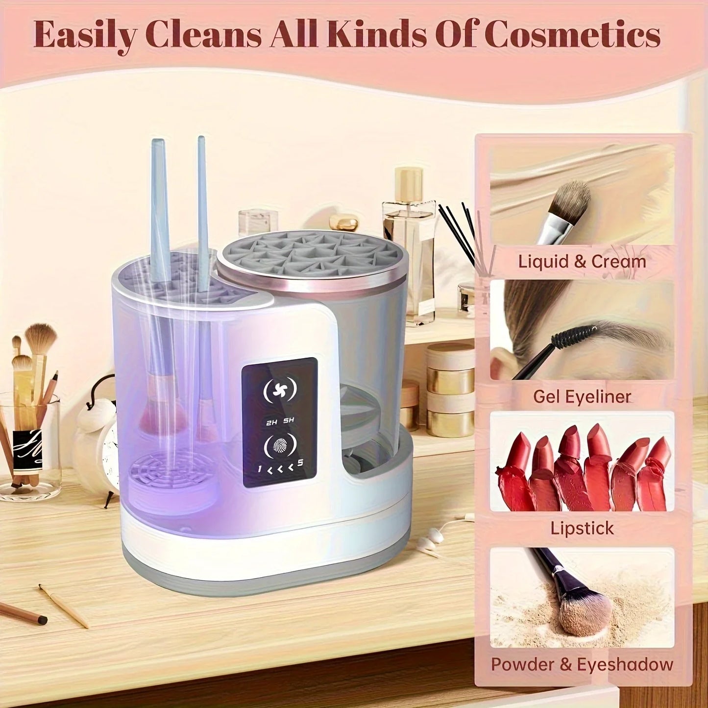 Portable Three-in-One Electric Makeup Brush Cleaner with Dryer USB Deep Cleaning for Various Sizes of Beauty Brushes including