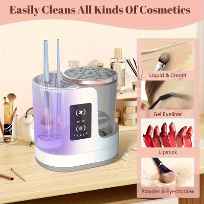 Portable Three-in-One Electric Makeup Brush Cleaner with Dryer USB Deep Cleaning for Various Sizes of Beauty Brushes including