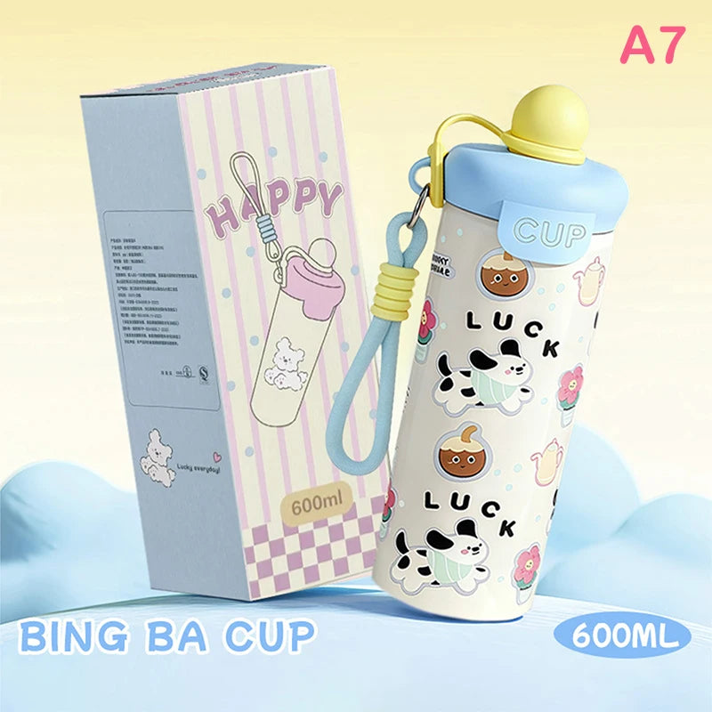 〔R〕Cartoon Animal Float Ball Water Bottle - 316 Stainless Steel Insulated Tumbler with Straw & Carry Strap for Kids and Students
