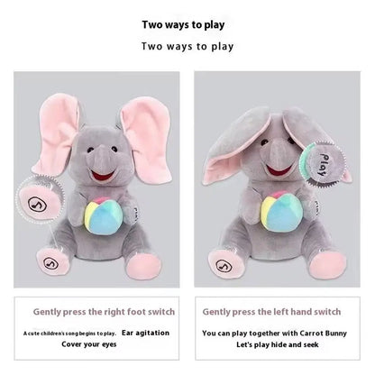 Hide And Seek Elephant Plush Toy Baby Head Up Training Soothing Singing Musical Doll New Born Gift For 3-12 Months