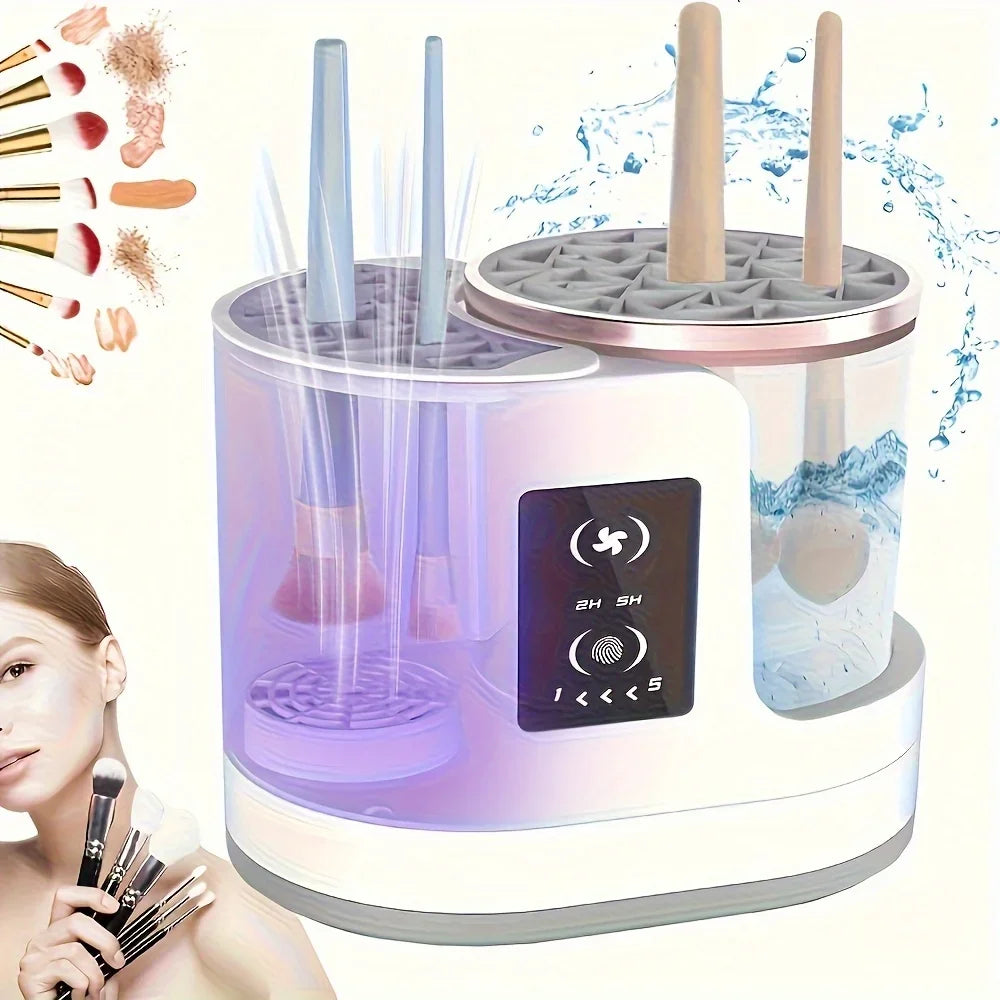 Portable Three-in-One Electric Makeup Brush Cleaner with Dryer USB Deep Cleaning for Various Sizes of Beauty Brushes including