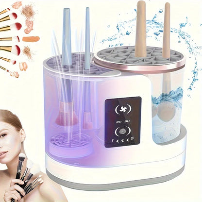 Portable Three-in-One Electric Makeup Brush Cleaner with Dryer USB Deep Cleaning for Various Sizes of Beauty Brushes including