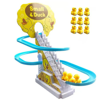 Kids Electric Climbing Stairs Toy DIY Small Penguin Dinosaur Rail Racing Track Music Roller Coaster Duck Toy For Baby Kids Gift
