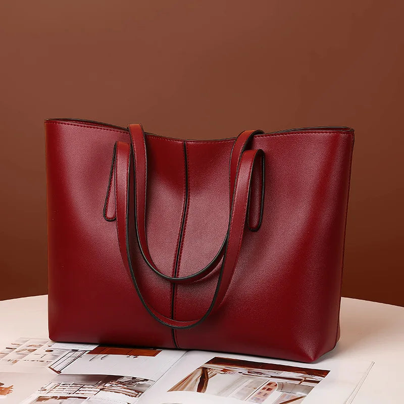 Women's Tote Bags Simple Large Capacity Female Shoulder Bag Solid Color Commuter Leather Hand Bags Ladies Top Handle Bags