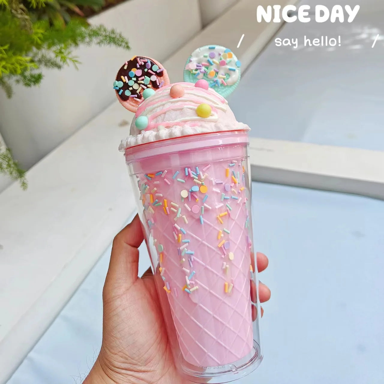 450ml Cute Water Bottle for Girls with Sequins BPA FREE Double Wall Tumbler with Straw Reusable Smoothie Cup Drinkware Xmas Gift