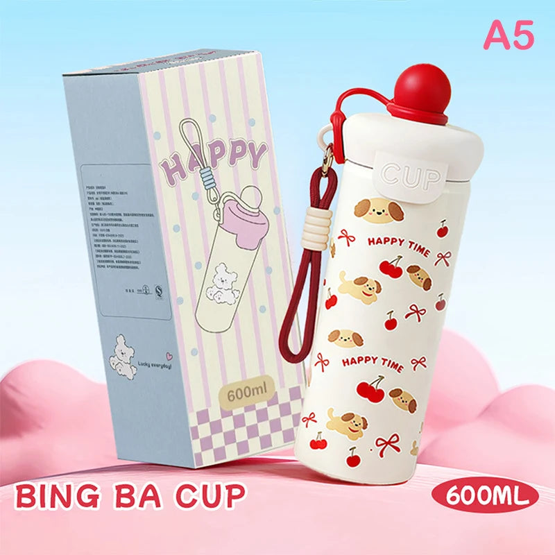 〔R〕Cartoon Animal Float Ball Water Bottle - 316 Stainless Steel Insulated Tumbler with Straw & Carry Strap for Kids and Students
