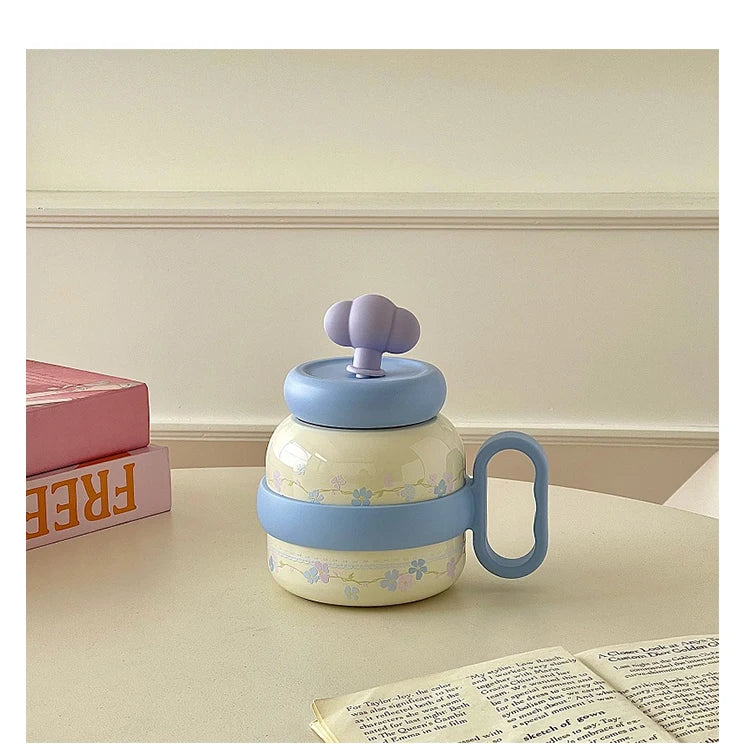 Large Capacity Insulated Cup Exquisite Printing Contrasting Straw Mugs Office Stainless Steel Portable Drinking Cups With Handle