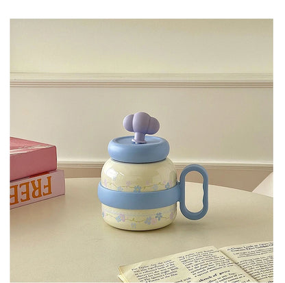 Large Capacity Insulated Cup Exquisite Printing Contrasting Straw Mugs Office Stainless Steel Portable Drinking Cups With Handle