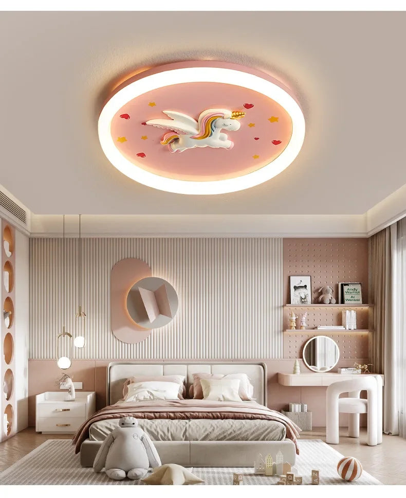 2026 Pink Rainbow Unicorn Light Princess Room Ceiling Lamps LED Warm Cute Nursery Children's Room Girl Bedroom Pegasus Ceiling L