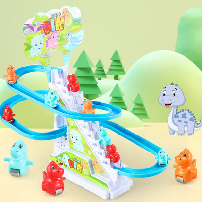 Kids Electric Climbing Stairs Toy DIY Small Penguin Dinosaur Rail Racing Track Music Roller Coaster Duck Toy For Baby Kids Gift