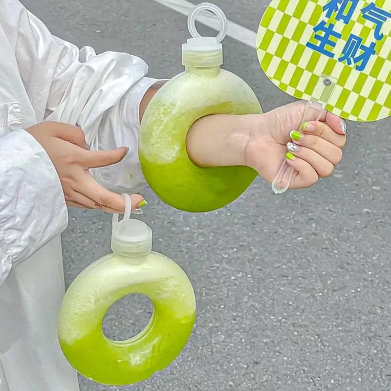 350ML Cute Donut Kids Water Bottle Leak-Proof Travel Cup Children Anti Fall Transparent Drinking Bottle Sports Water Bottle