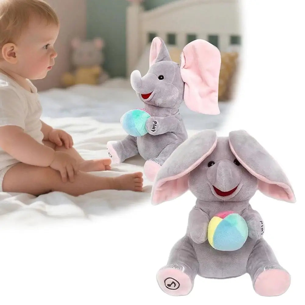 Hide And Seek Elephant Plush Toy Baby Head Up Training Soothing Singing Musical Doll New Born Gift For 3-12 Months
