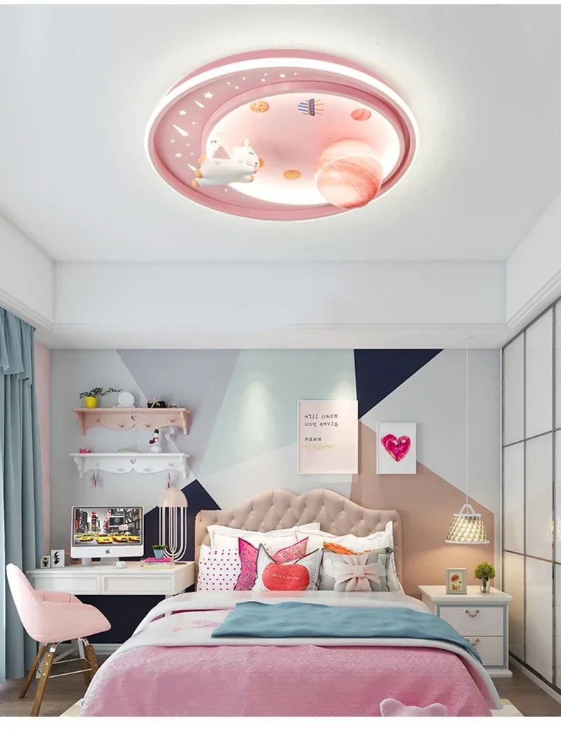 Children's room circular ceiling light moon astronaut light cartoon eye protection children's baby LED light room decoration