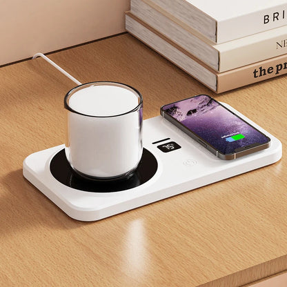 2 in 1 Coffee Mug Warmer Wireless Charger Multi-functional Cup Heating Pad 3 Gear Temperature Warmer Coaster For Milk Tea Water