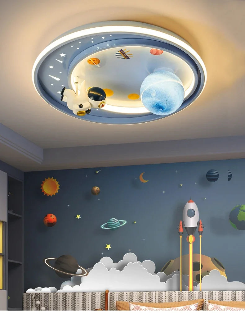 Children's room circular ceiling light moon astronaut light cartoon eye protection children's baby LED light room decoration