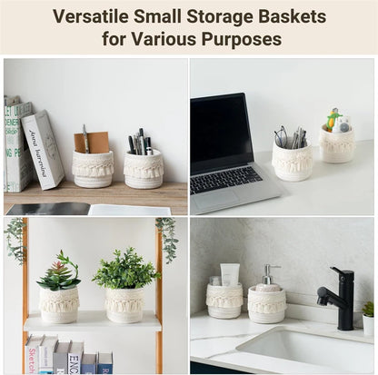 Macrame Makeup Organizer Boho Wicker Pencil Holder Makeup Brush Holder Organizer Comb Brushes Mini Storage Basket