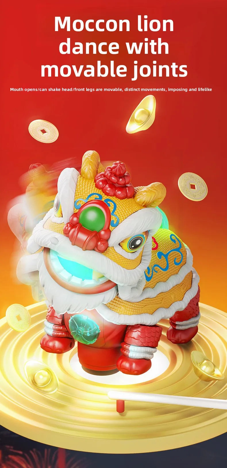 Electric Lion DanceChildren's Electric Toys Wagging Their Heads and Wagging Their Tails, Light Music, Unisex Lion Dance Toys
