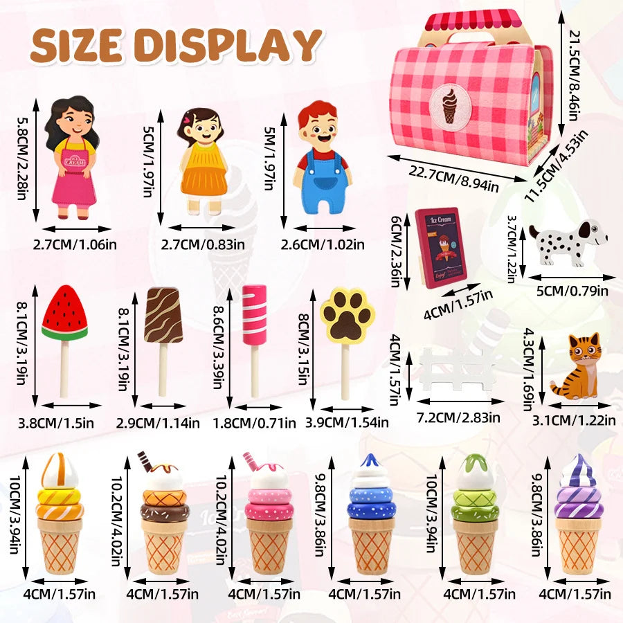Children Pretend Play Toys Wooden Simulation Role Play Game Ice Cream Afternoon Tea Dessert Set Montessori Educational Toys