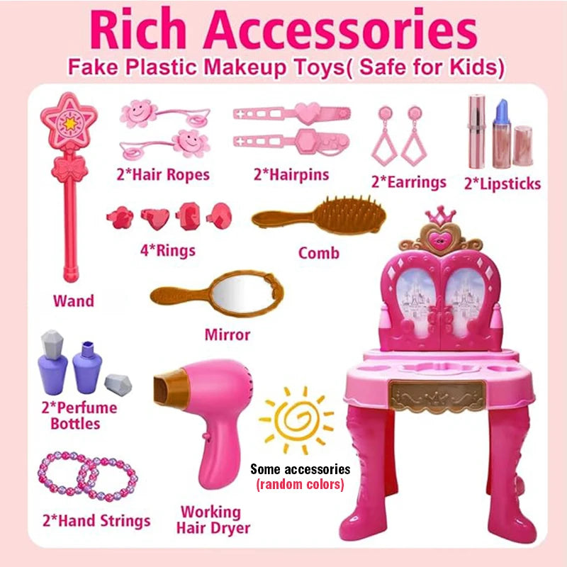 Girls Makeup Toys Woman Career Role Play Toys Inductive Door-opening Pretend Beauty and Fashion Sets Hair Styling for Kids Child