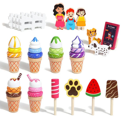 Children Pretend Play Toys Wooden Simulation Role Play Game Ice Cream Afternoon Tea Dessert Set Montessori Educational Toys