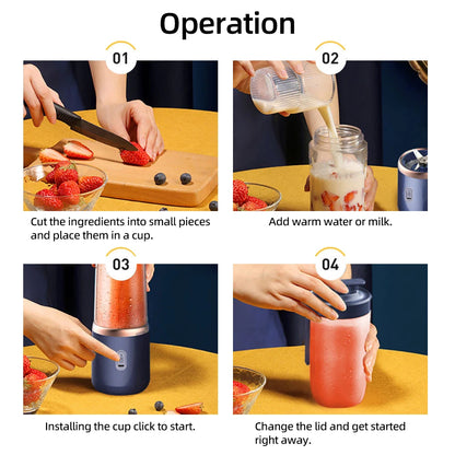 Electric Juicer Cup 2 Cups For Travel 6 Blades Portable Juicer Mixer Usb Charge Fresh Fruit Juice Personal Blender Smoothie