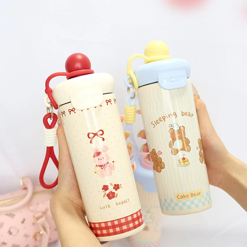 〔R〕Cartoon Animal Float Ball Water Bottle - 316 Stainless Steel Insulated Tumbler with Straw & Carry Strap for Kids and Students
