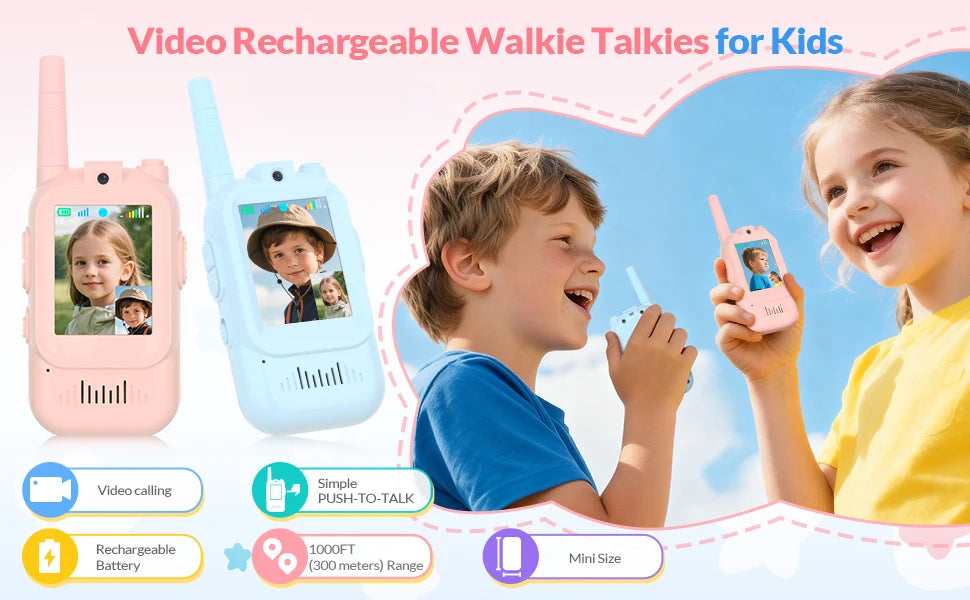 Mafiti Toys for Boys Girls Mini Video Walkie Talkies for Kids 2 Pack Rechargeable 1000 Feet Range Birthday Indoor Outdoor