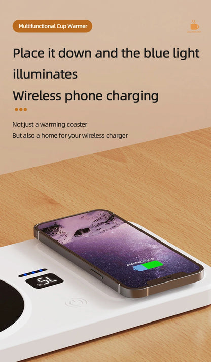 2 in 1 Coffee Mug Warmer Wireless Charger Multi-functional Cup Heating Pad 3 Gear Temperature Warmer Coaster For Milk Tea Water