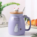 Cute Cartoon Ceramic Cup Japanese Coffee Mug with Wooden Lid and Spoon Iced Yogurt Smoothie Juice Cup Heat-resistant Water Mug