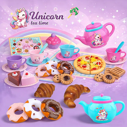 Girls' Afternoon Tea Toys, Party House Sets, 25 Pieces of Simulated Desserts, Cakes, Coffee, and Tea, Girls' Holiday Gifts