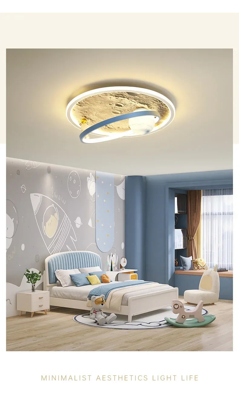 Children's room circular ceiling light moon astronaut light cartoon eye protection children's baby LED light room decoration