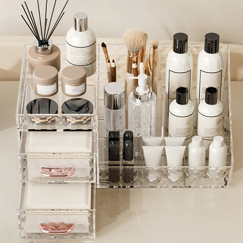 Makeup Organizer Cosmetic Organizer with Transparent Drawer - Multi-functional Lipstick & Cosmetic Organizer