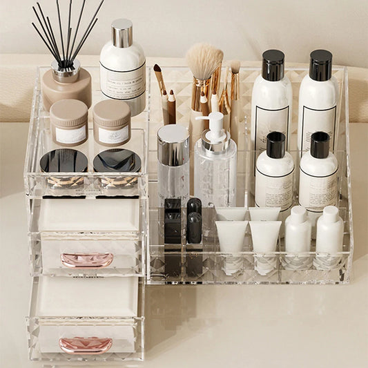 Makeup Organizer Cosmetic Organizer with Transparent Drawer - Multi-functional Lipstick & Cosmetic Organizer