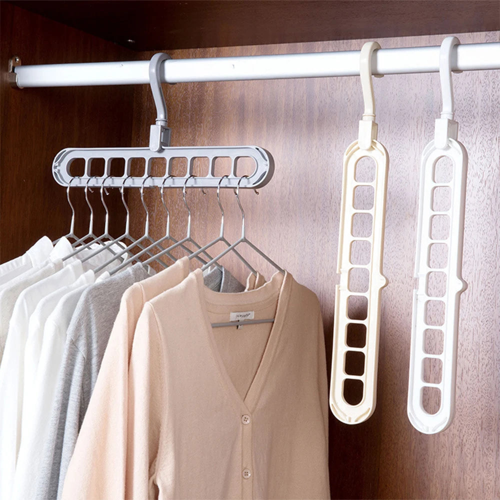 Clothes Hanger Nine Hole Wardrobe Organizer Space Saving Home Household Multi-Functional Drying Rack Plastic Storage