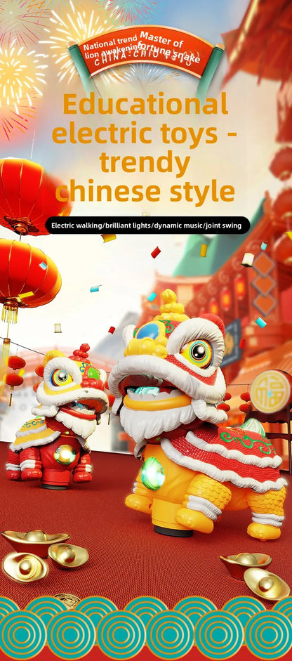 Electric Lion DanceChildren's Electric Toys Wagging Their Heads and Wagging Their Tails, Light Music, Unisex Lion Dance Toys