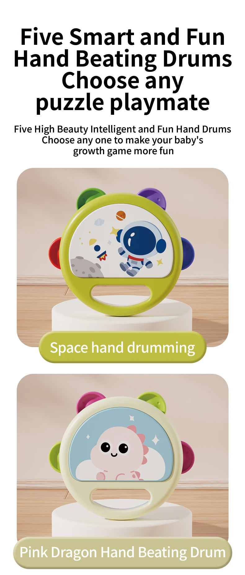 Baby Hand Drum Toys Montessori Musical Instruments Tambourine for Toddlers 1-3 Early Learning Percussion Music Toy