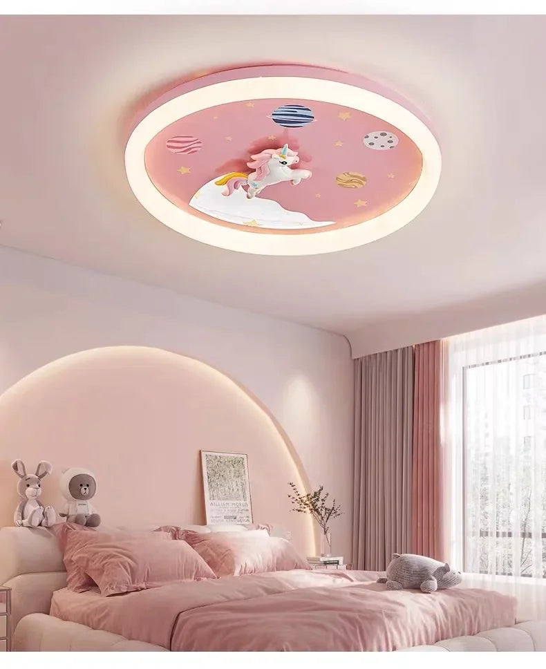 2026 Pink Rainbow Unicorn Light Princess Room Ceiling Lamps LED Warm Cute Nursery Children's Room Girl Bedroom Pegasus Ceiling L