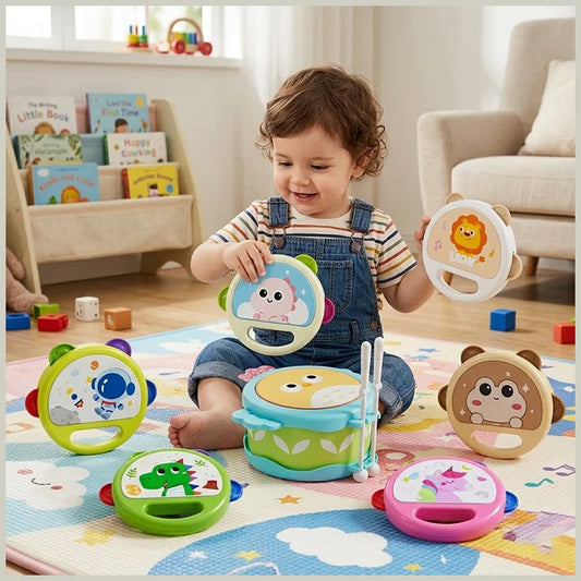 Baby Hand Drum Toys Montessori Musical Instruments Tambourine for Toddlers 1-3 Early Learning Percussion Music Toy