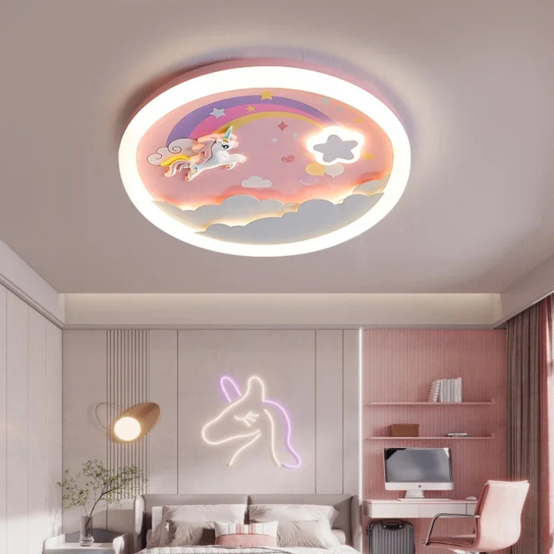 2026 Pink Rainbow Unicorn Light Princess Room Ceiling Lamps LED Warm Cute Nursery Children's Room Girl Bedroom Pegasus Ceiling L