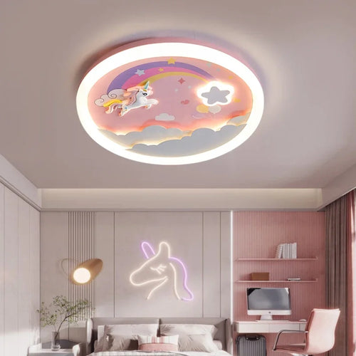 2026 Pink Rainbow Unicorn Light Princess Room Ceiling Lamps LED Warm Cute Nursery Children's Room Girl Bedroom Pegasus Ceiling L