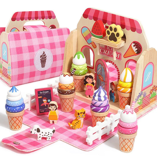 Children Pretend Play Toys Wooden Simulation Role Play Game Ice Cream Afternoon Tea Dessert Set Montessori Educational Toys