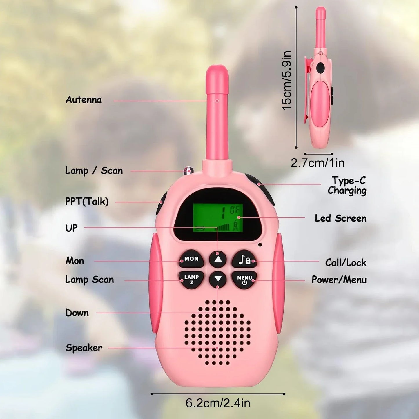 Kids Walkie Talkies 2 Pack Rechargeable Toy Two Way Radio 22 Channels 3KM Long Range for Children Outdoor Play Birthday Gifts