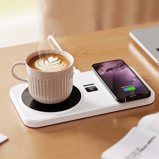2 in 1 Coffee Mug Warmer Wireless Charger Multi-functional Cup Heating Pad 3 Gear Temperature Warmer Coaster For Milk Tea Water