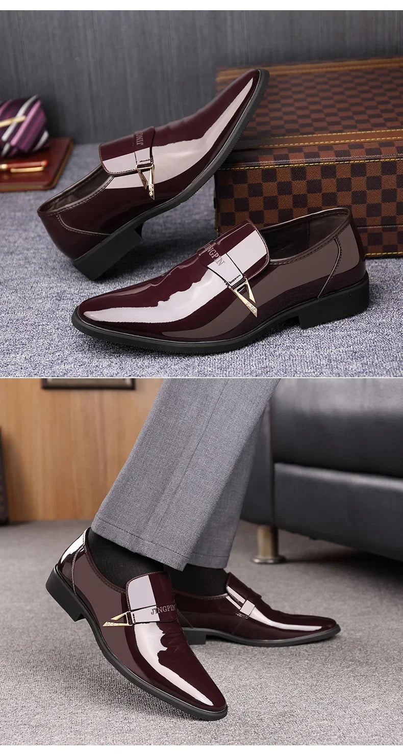 2026 Leather Shoes for Men Patent Leather Mens Casual Oxford Shoes Moccasin Glitter Male Footwear Designer Business Casual Shoes