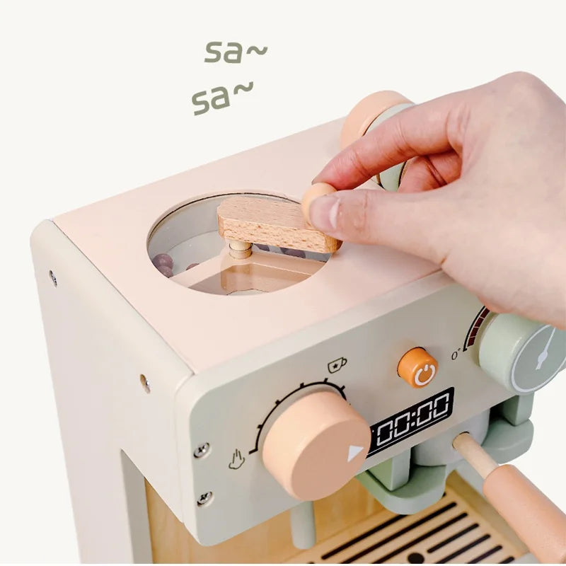 Wooden Kitchen Toy Pretend Play Food Set Dessert Bread Coffee Machine Toys For Girls Boys Role Play Afternoon Tea Game
